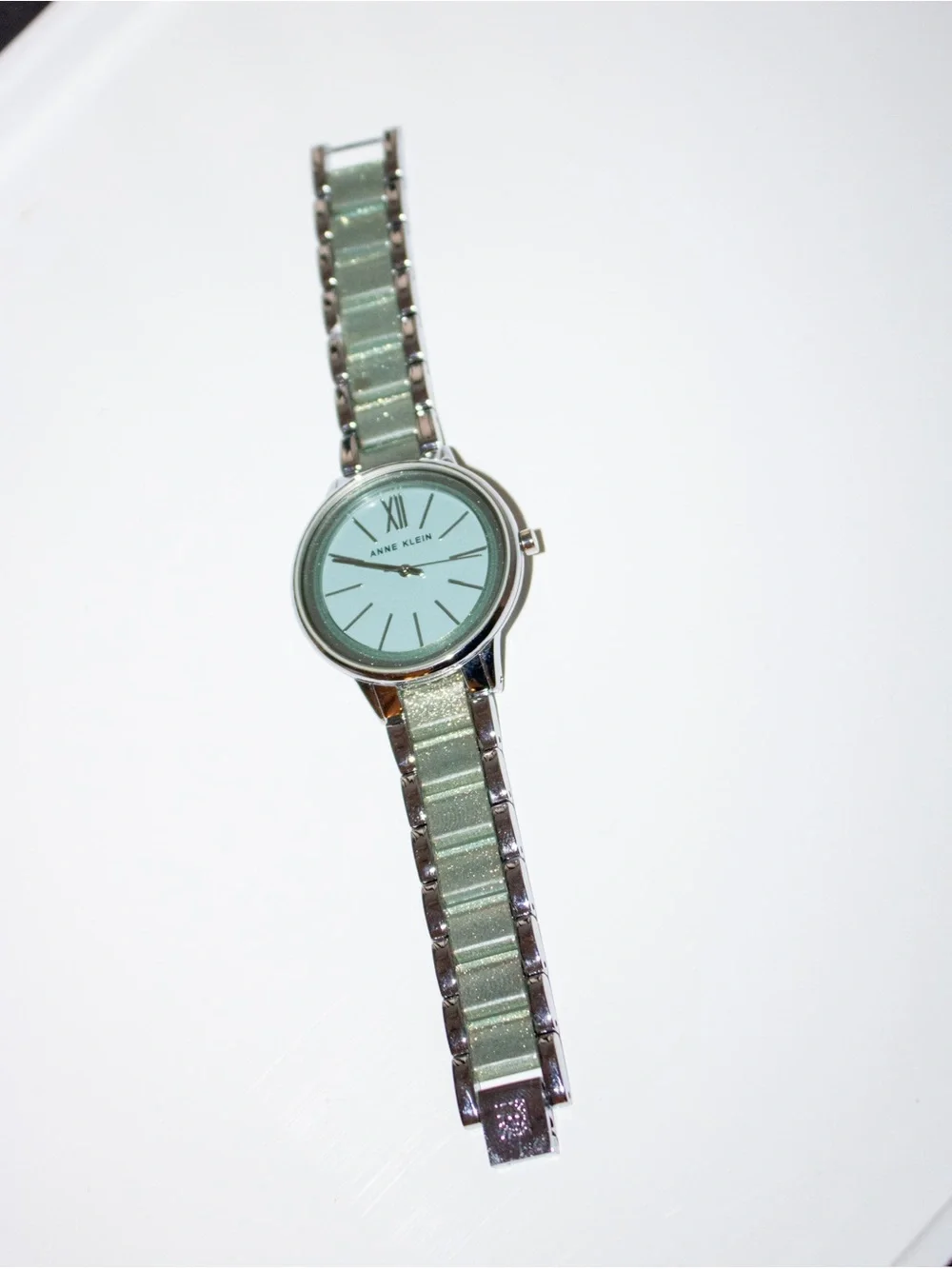 Anne Klein AK/1413 Aqua Blue Glitter Silver-Tone Bracelet Watch